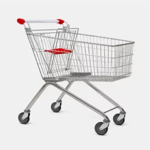 Chariot de supermarché métal 130 litres rouge avec siège bébé