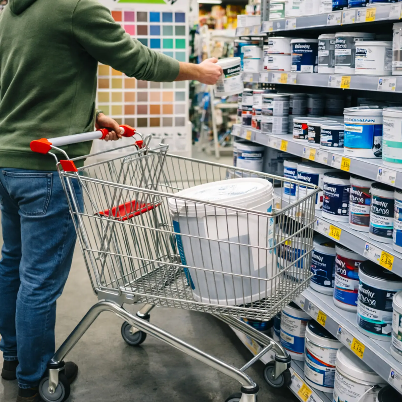 Client utilisant un chariot métal 150 litres en magasin