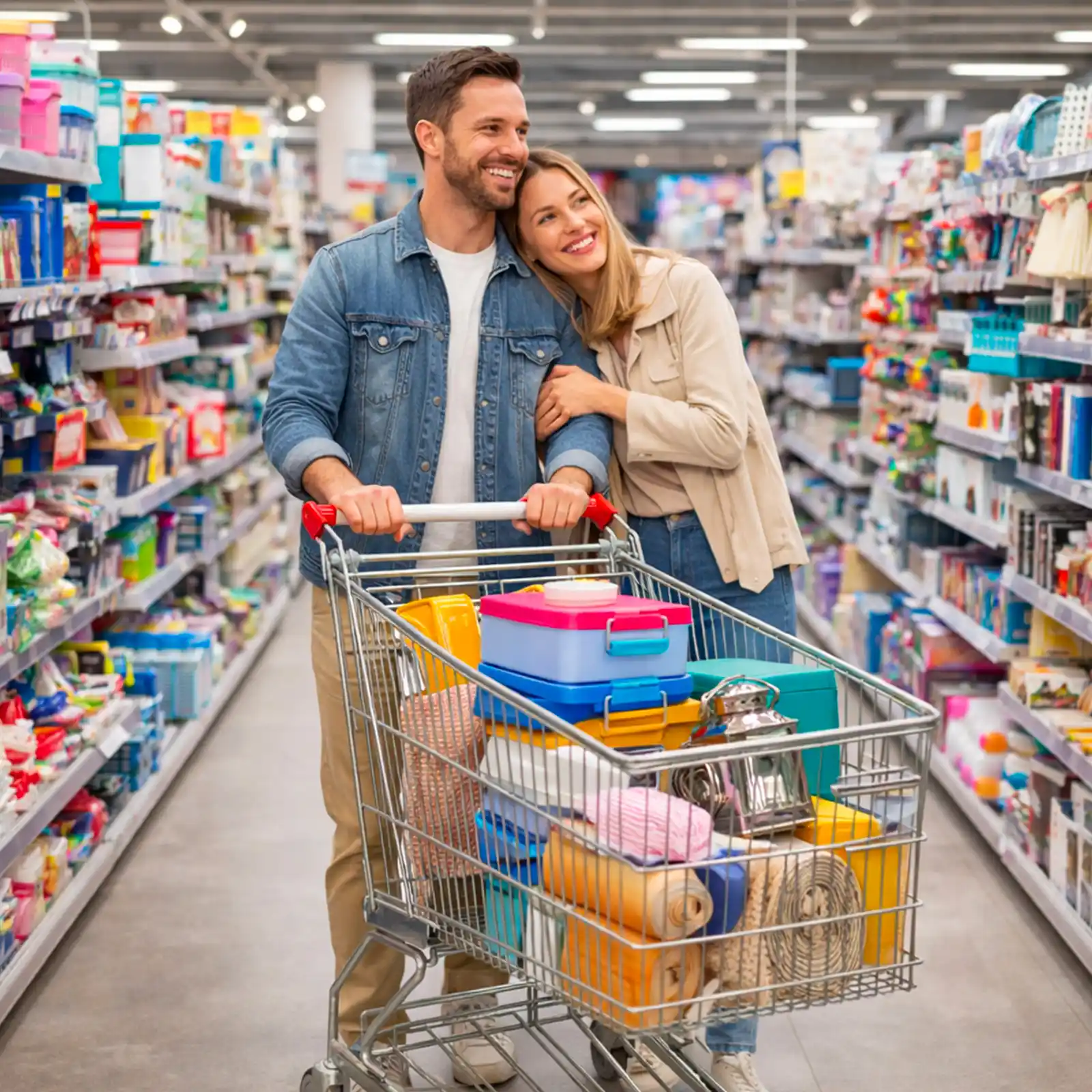 Client utilisant un chariot métal 180 litres en supermarché