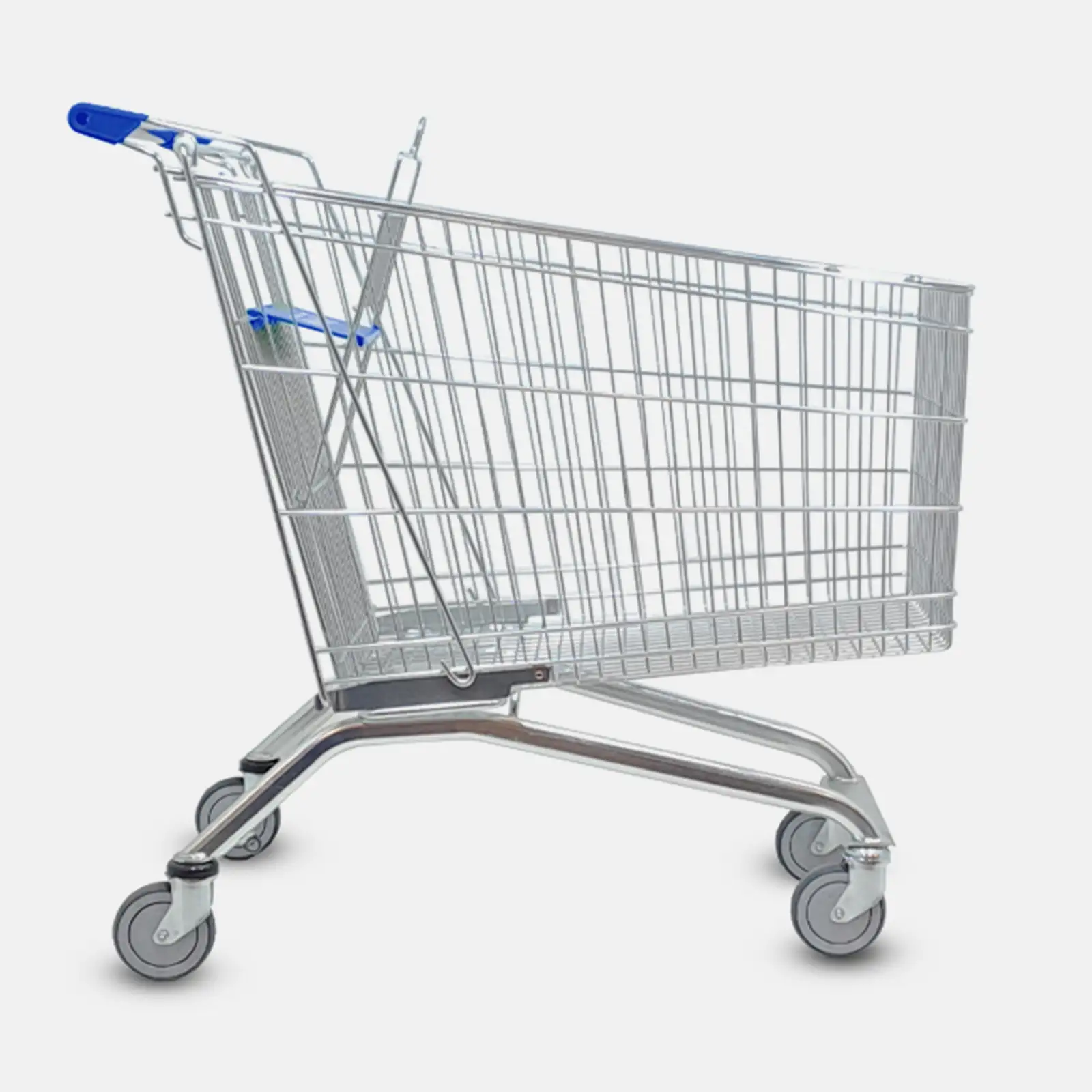 240 L blue metal supermarket trolley with baby seat