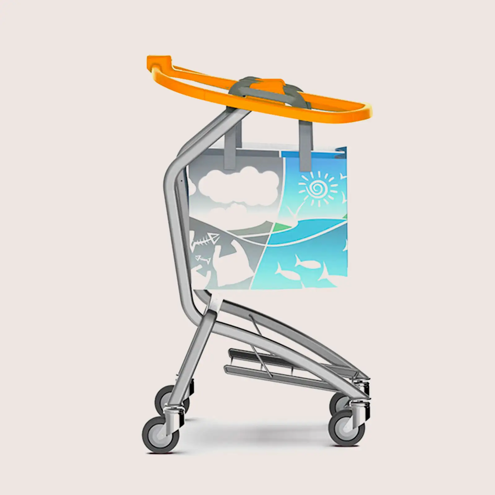 Orange bag holder trolley for retail