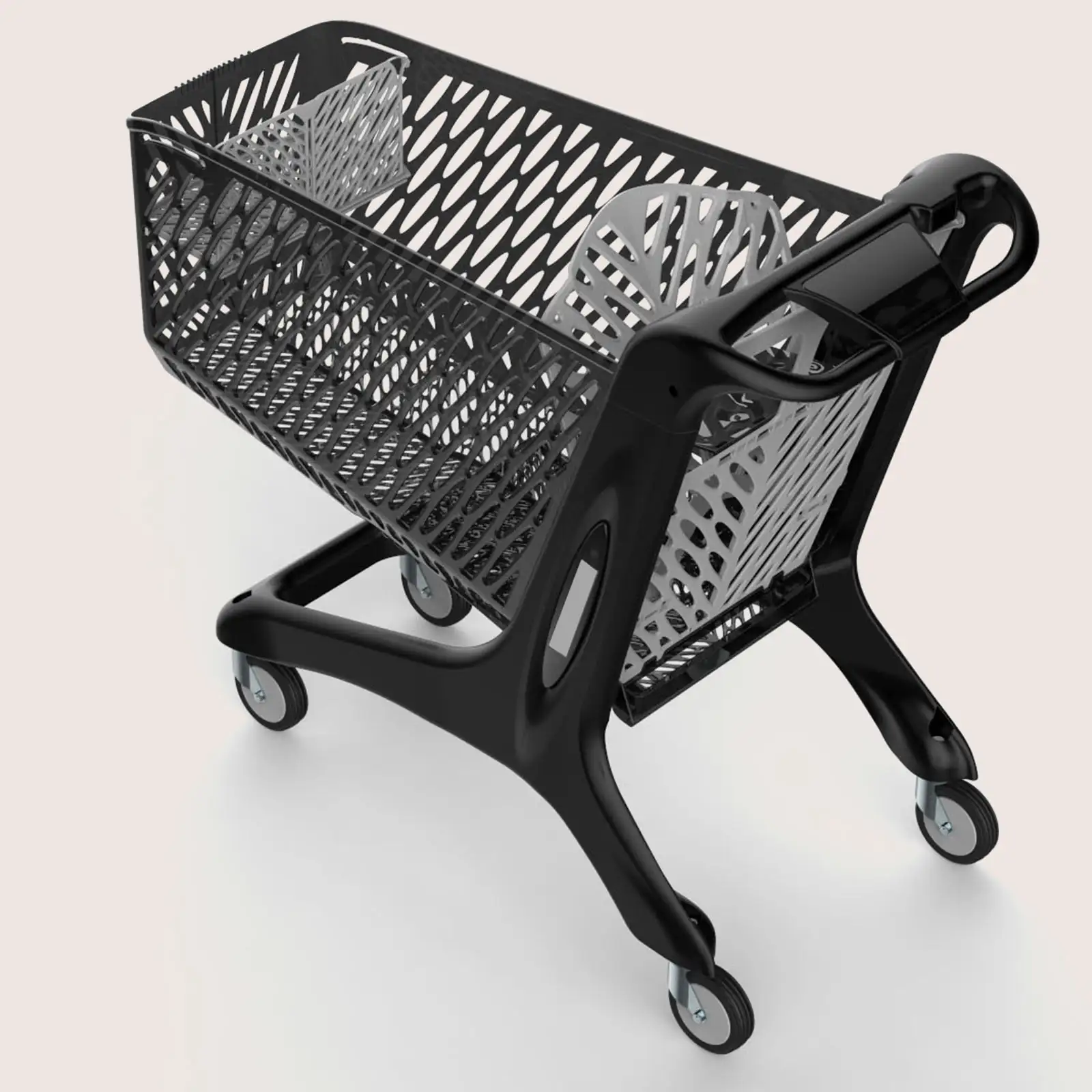 Chariot de supermarché 210 litres vue de dessus avec siège bébé