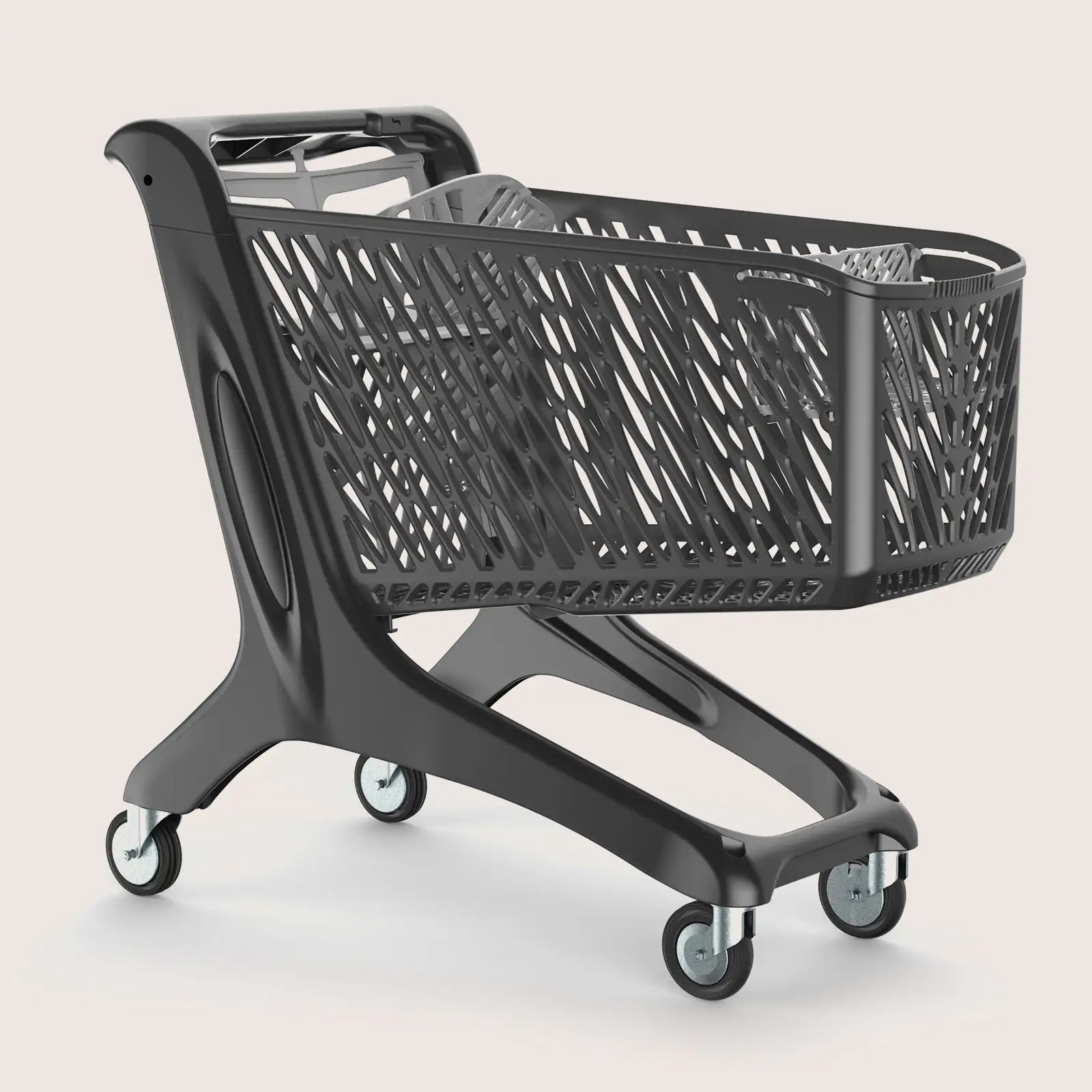 Chariot de supermarché plastique 210 litres noir avec siège bébé