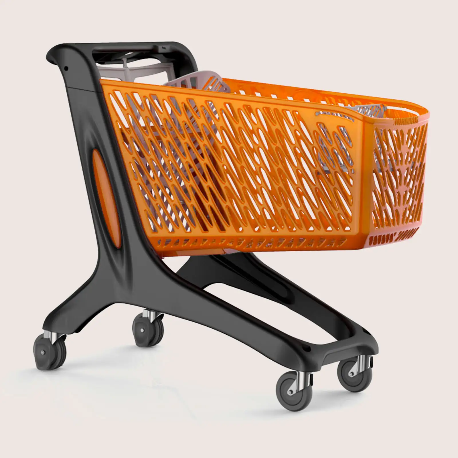 Chariot de supermarché plastique 210 litres orange avec siège bébé