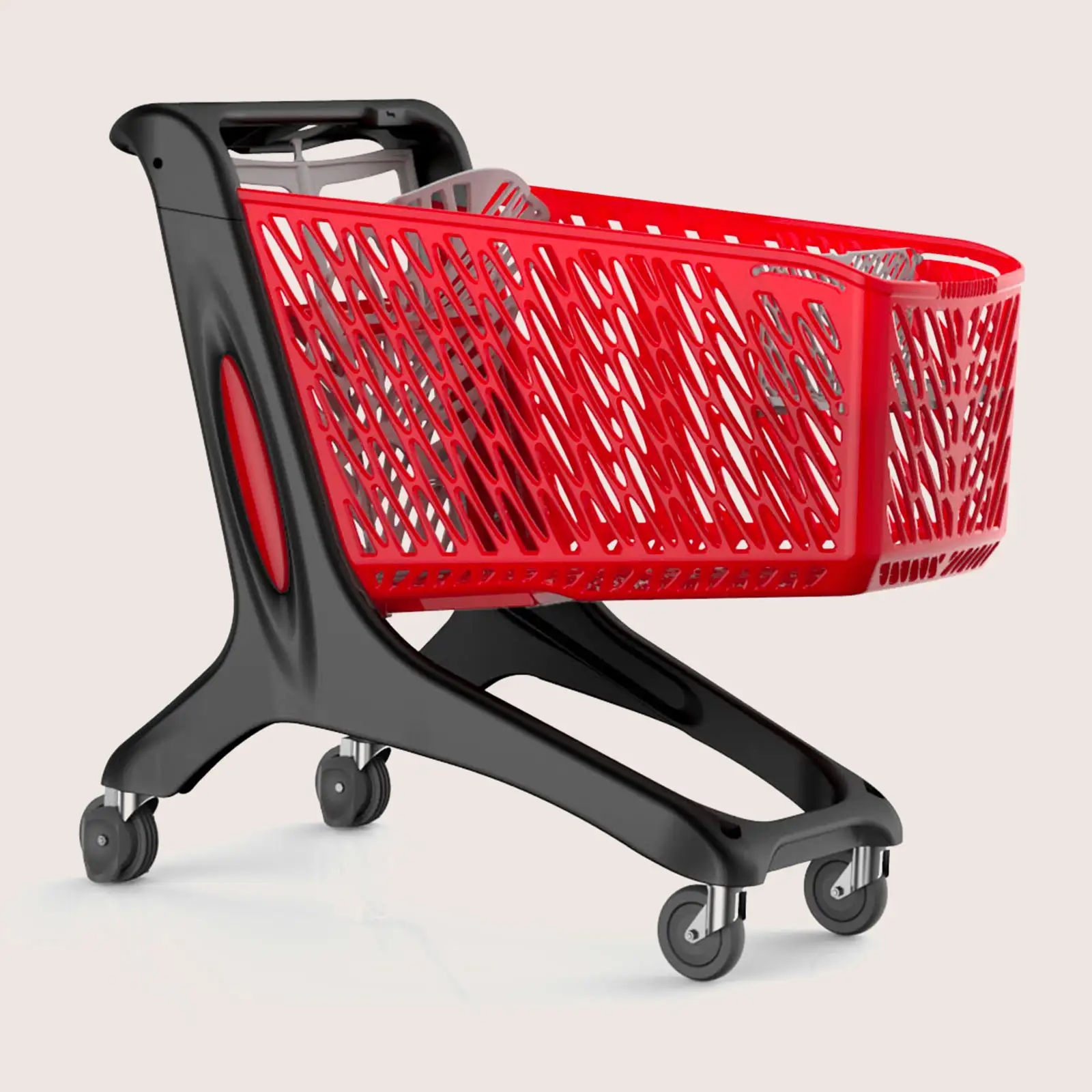 Chariot de supermarché plastique 210 litres rouge avec siège bébé