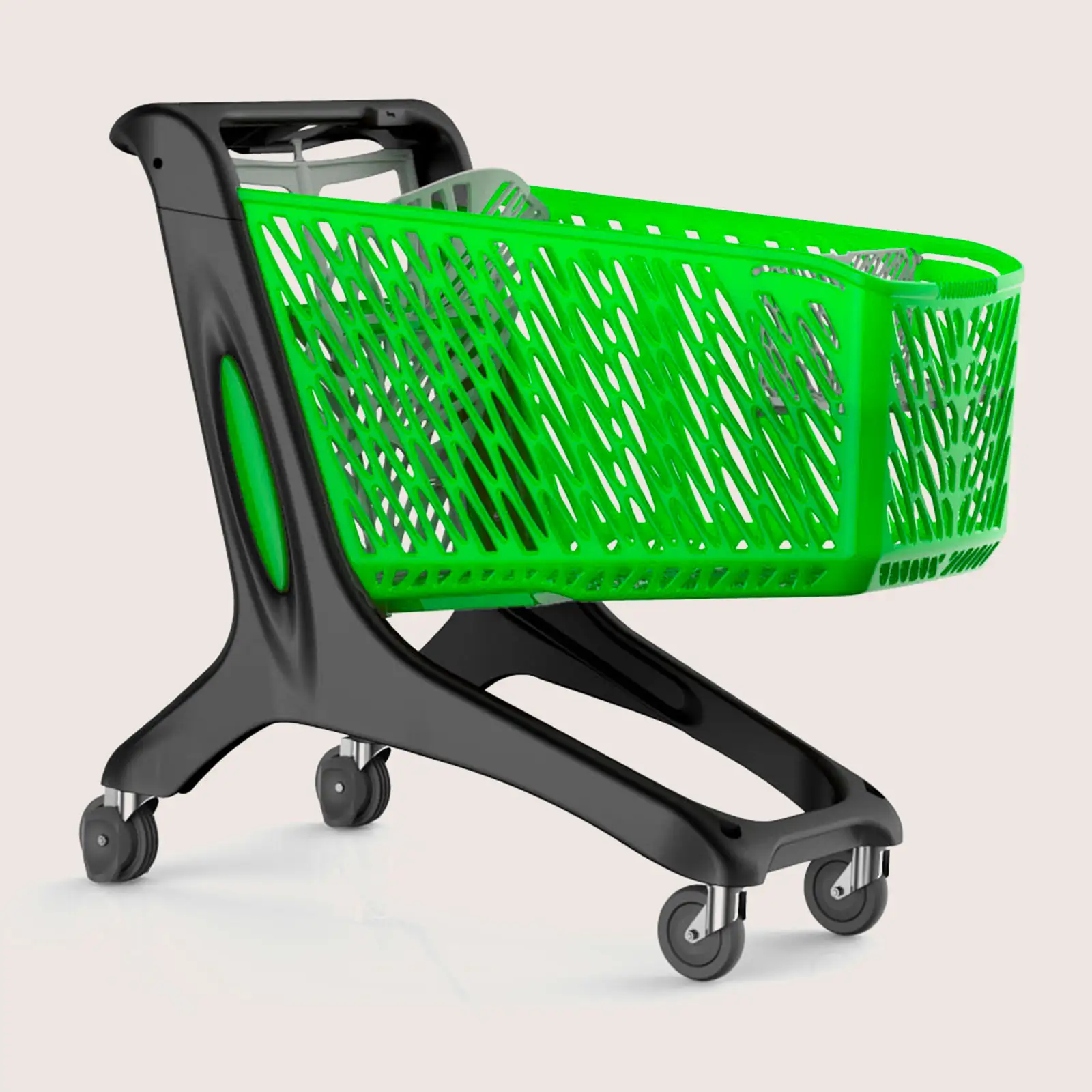 Chariot de supermarché plastique 210 litres vert avec siège bébé