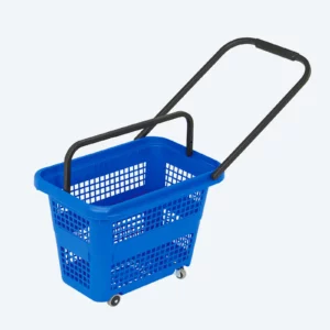 Panier à roulettes 32 litres bleu avec poignée télescopique
