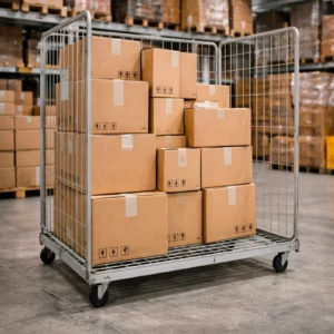 Roll conteneur large 3 côtés utilisé en entrepôt ou plateforme logistique