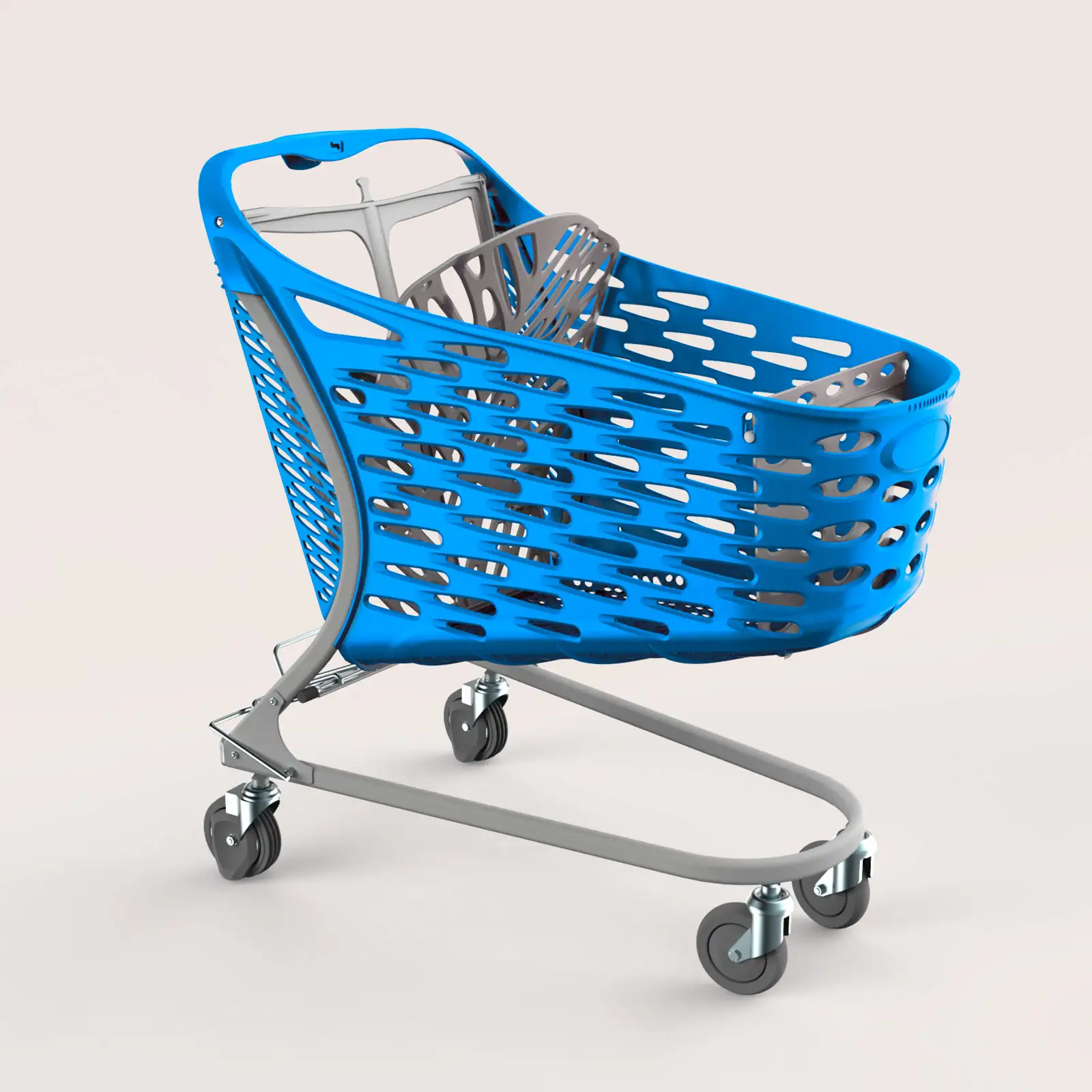 130-liter blue hybrid supermarket trolley with baby seat