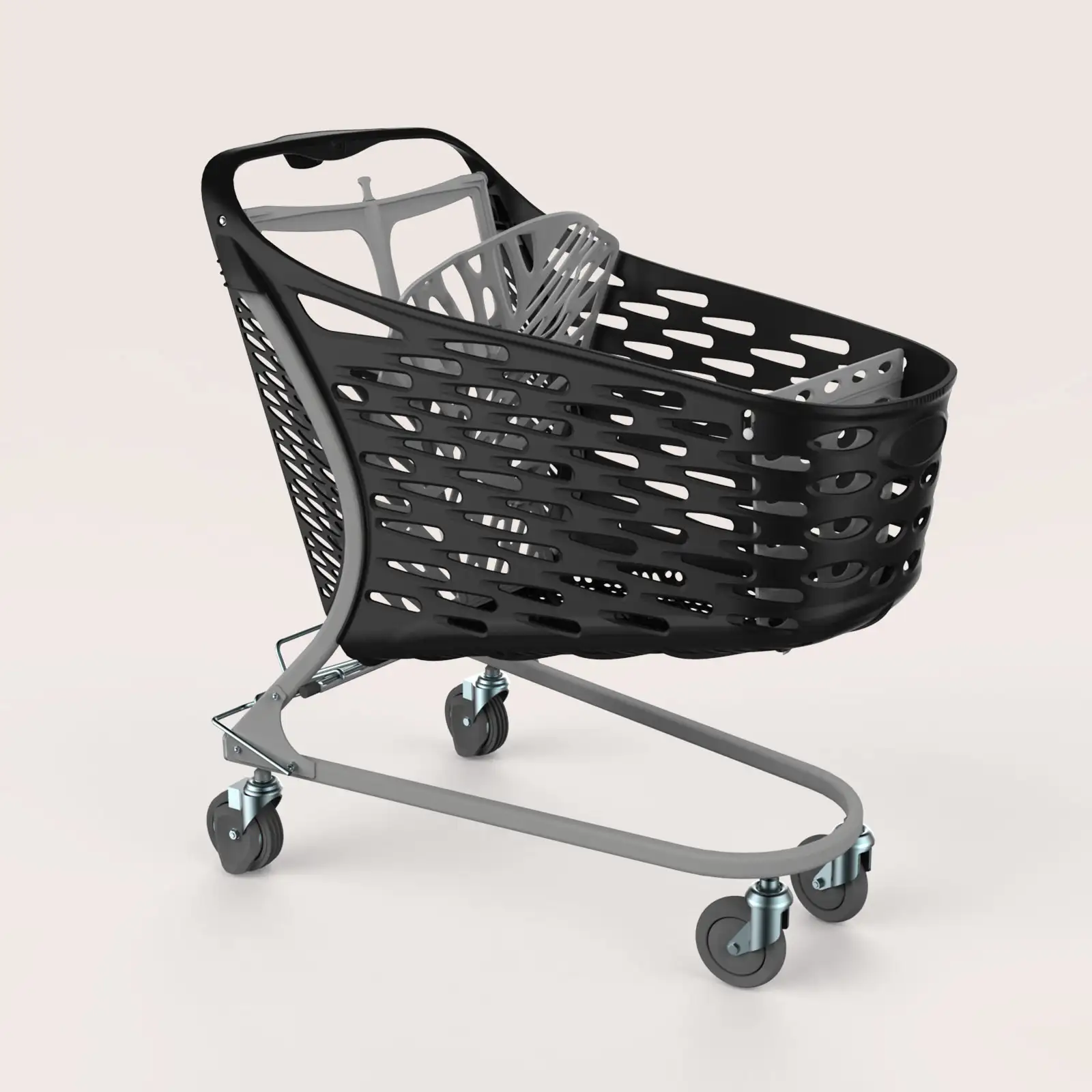130-liter black hybrid supermarket trolley with baby seat