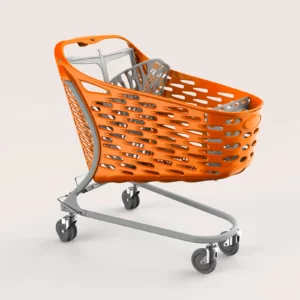 Chariot de supermarché hybride 130 litres orange avec siège bébé