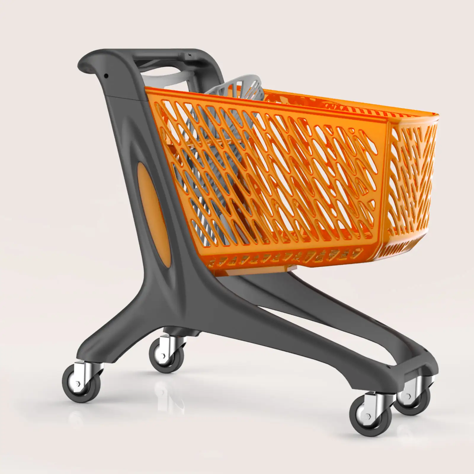 Chariot de supermarché plastique 160 litres orange avec siège bébé
