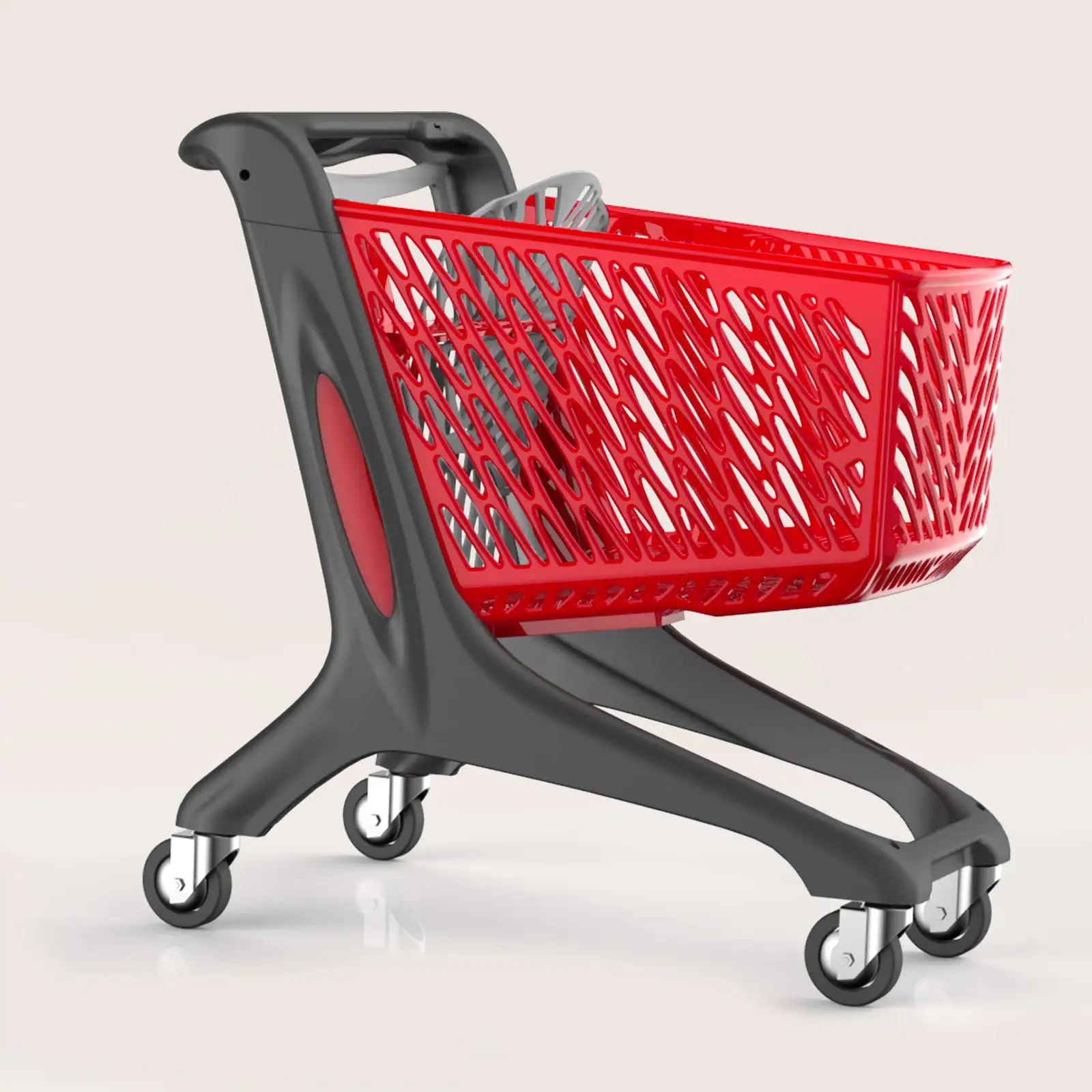 Chariot de supermarché plastique 160 litres rouge avec siège bébé