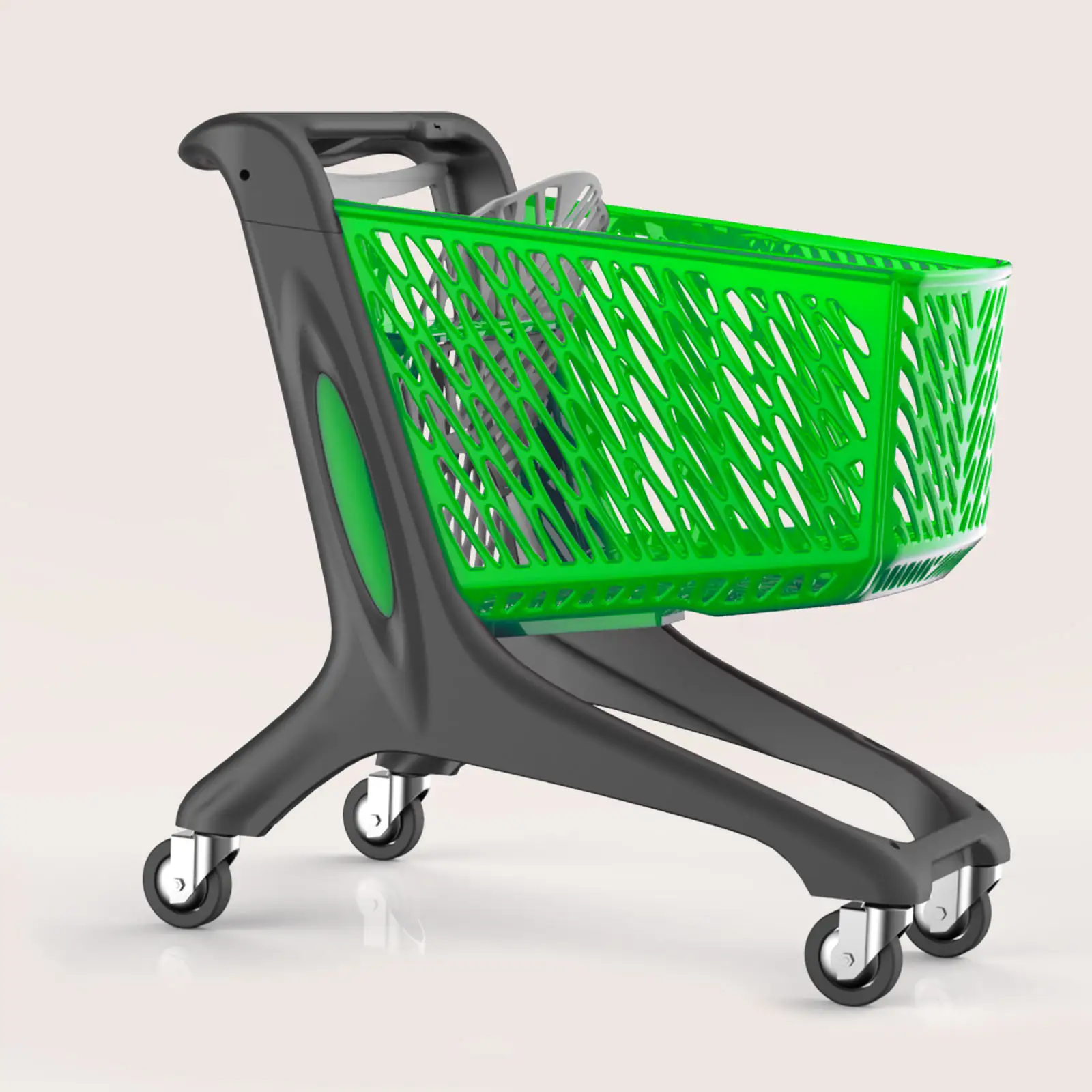 Chariot de supermarché plastique 160 litres vert avec siège bébé