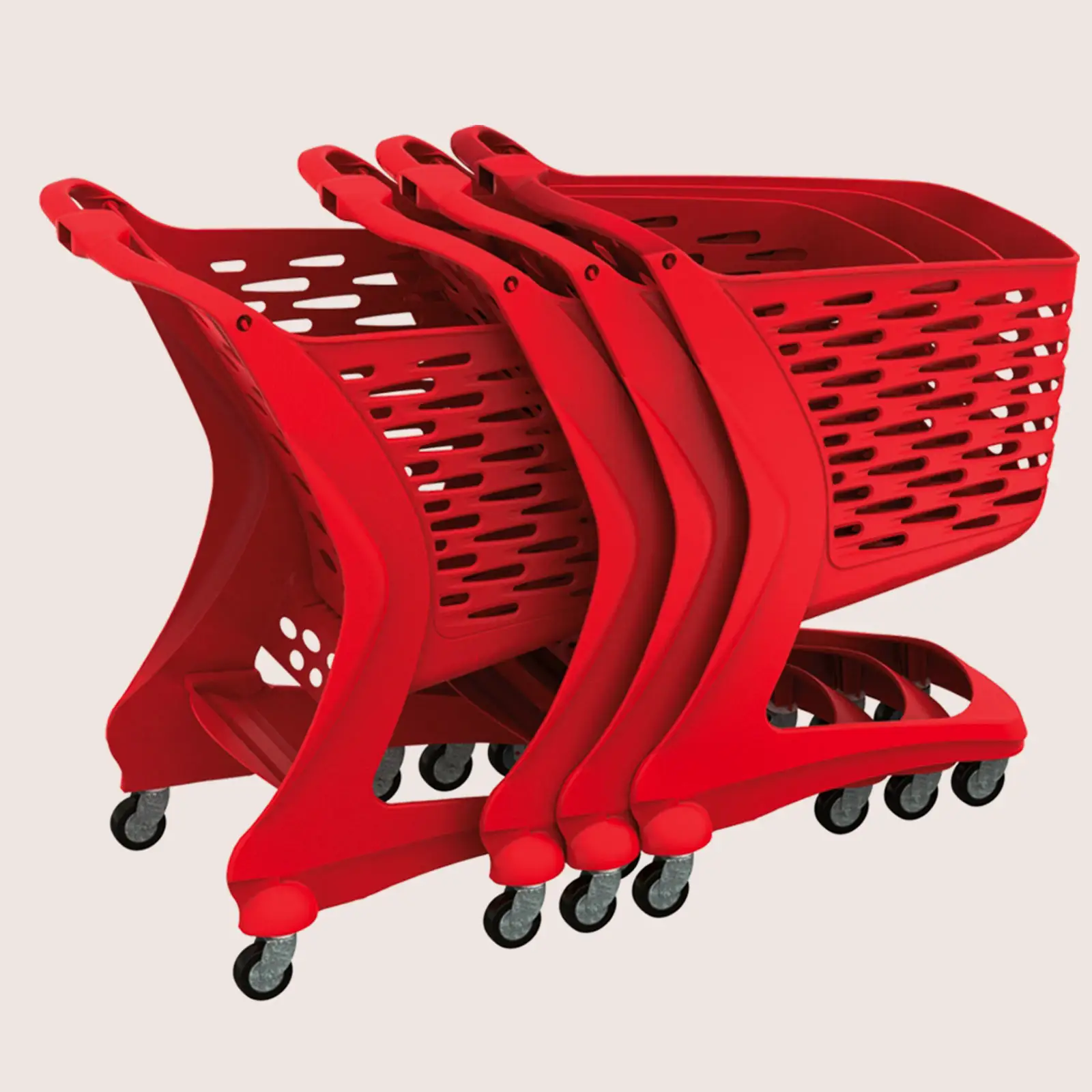 Nesting of 80 L plastic shopping trolleys
