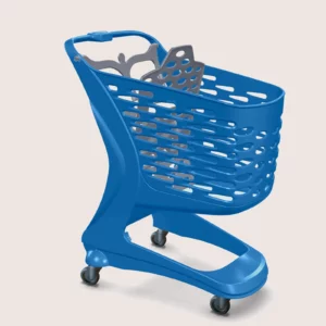 Chariot de supermarché plastique 90 litres bleu avec siège bébé