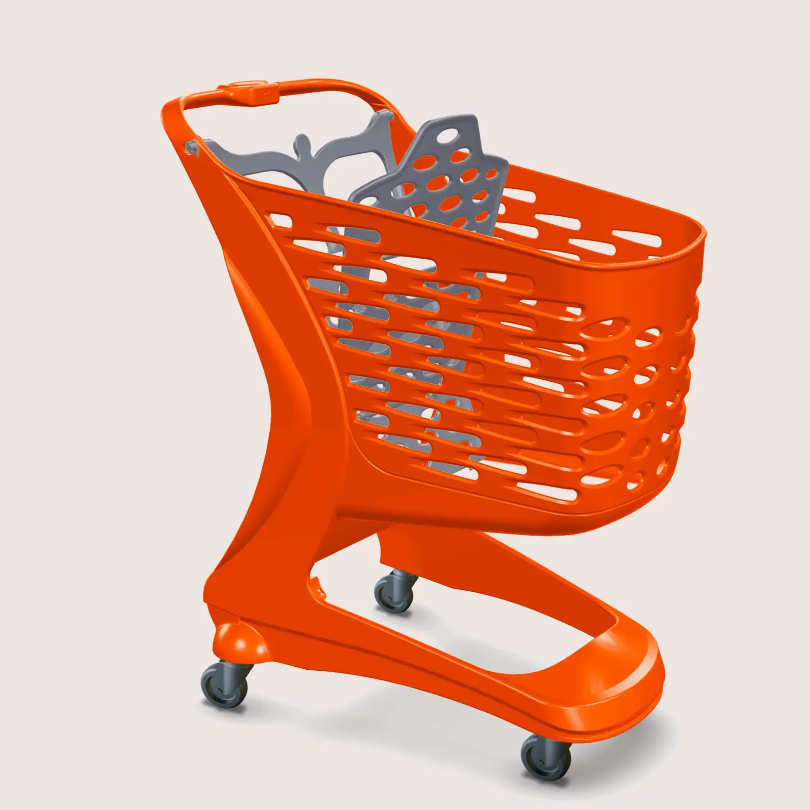 Chariot de supermarché plastique 90 litres orange avec siège bébé