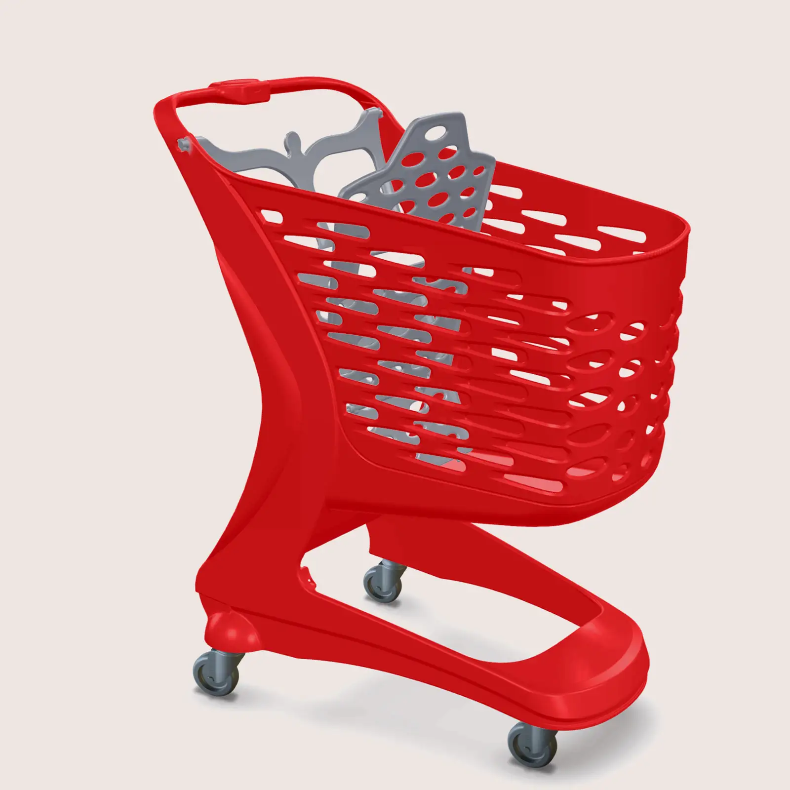 Chariot de supermarché plastique 90 litres rouge avec siège bébé