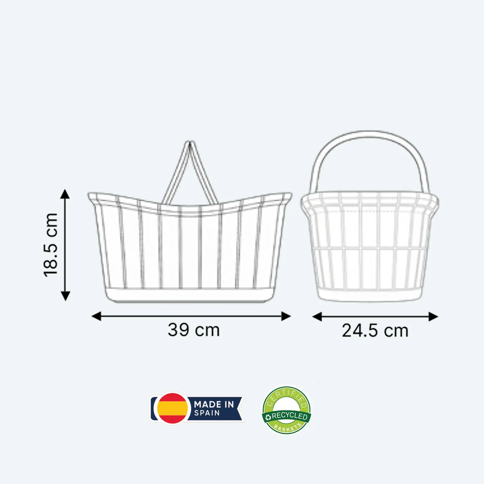 Dimensions du panier à main de luxe 12 litres